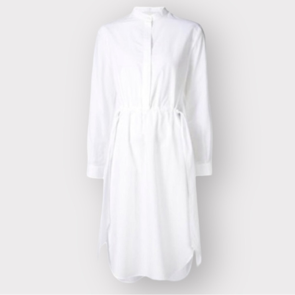 Cédric Charlier Cotton Gathered Front Long Sleeve Dress White Women’s Size 8 - Picture 1 of 10